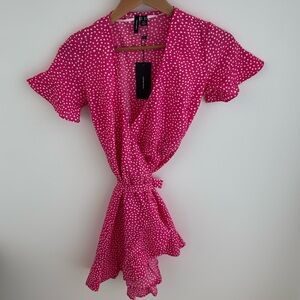Vero Moda polka dot pink wrap dress in XSP